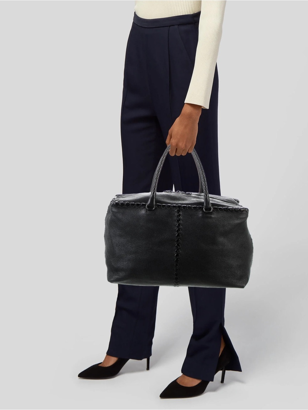 Bottega Veneta dark blue Large Brick Cervo Top Handle Bag